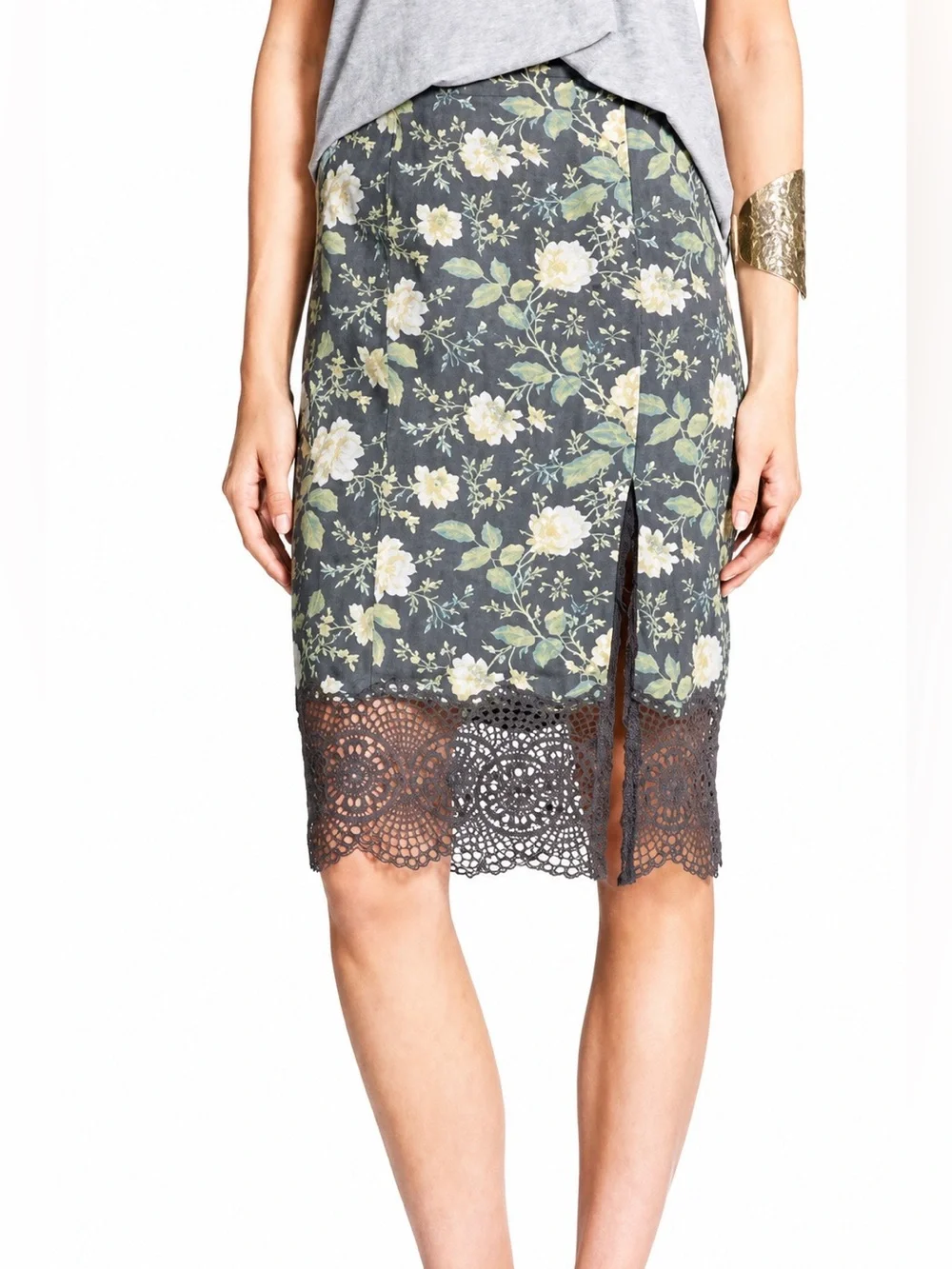 Free People Story Teller grey floral skirt, size 4